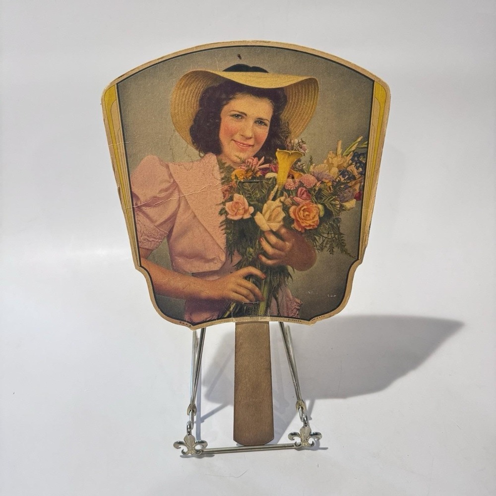 Vintage 1935 VA Sheriff Political Campaign Paper Fan w Pretty Female Portrait